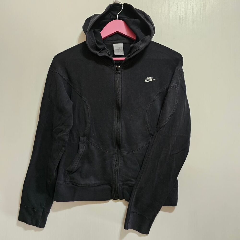 Nike Women's  Full-Zip Hoodie Black M Embroidered Logo Drawstring Pockets Soft